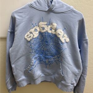 SP5der Spider Web Design Blue Hoodie Sz Medium